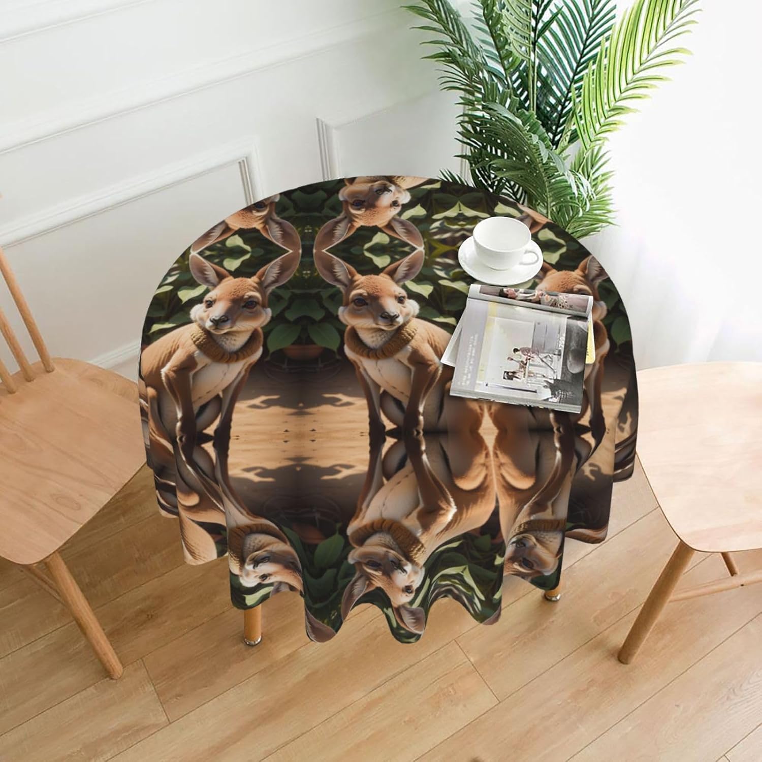 Funny for Kangaroo Zoo Print Wrinkle Free Dining Table Cover for Birthday Party Farmhouse Tablecloths Up to 60 x 60 Inches