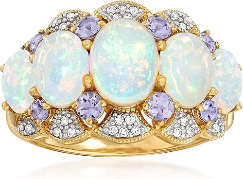 Ross-Simons Anillo de ópalo etíope y tanzanita con diamantes en oro amarillo de 14 kt
