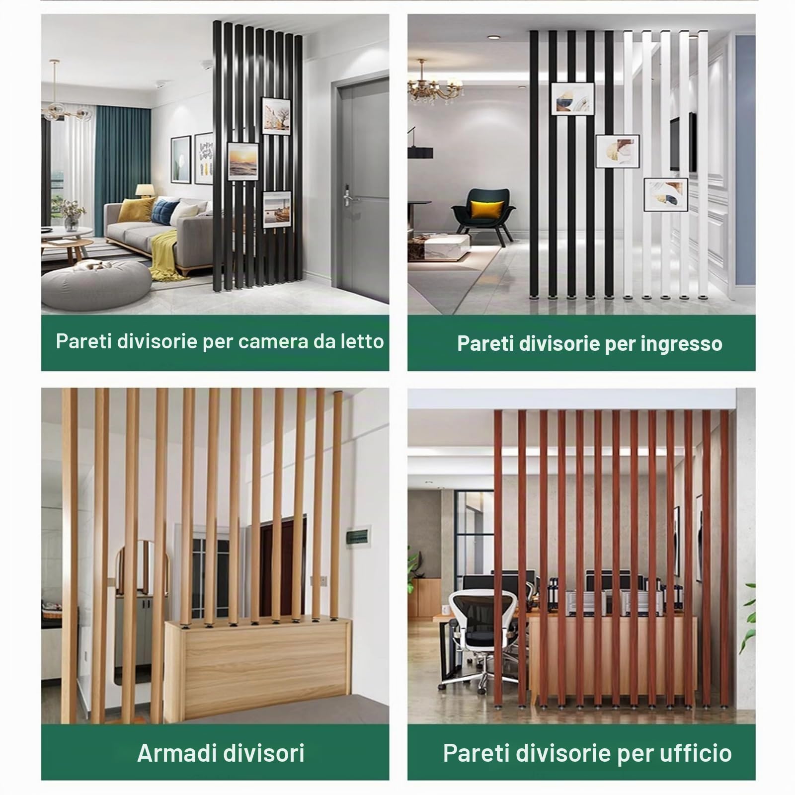 Pareti divisorie per interni，divisorio per ambienti da pavimento a soffitto，Pilastro per protezione privacy con doghe in legno per soggiorno(4 root,110cm/43.3in/3.60ft)