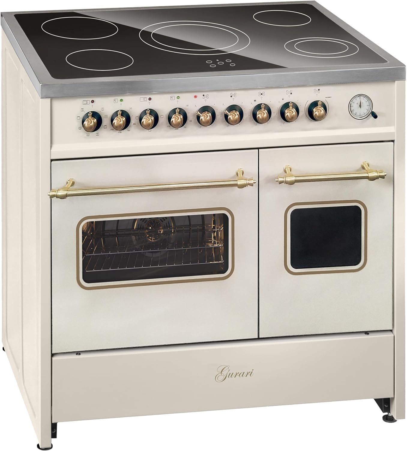 GURARI Electric kitchen GCH E 912 DF Cr Retro Kitchen 90 cm Free Installation in Creams Vintage Design with double oven and 5-zone glass-ceramic hob, energy class A