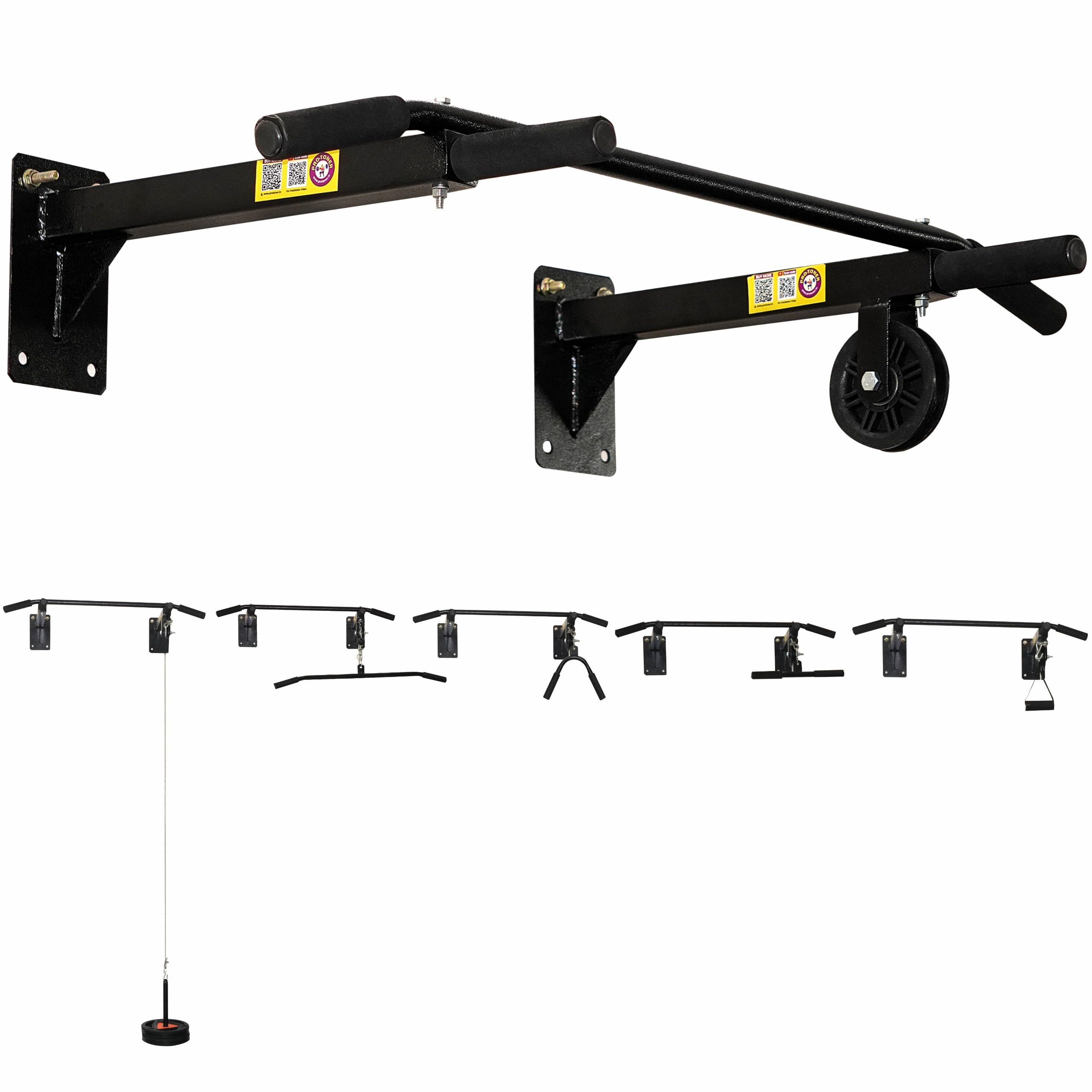 Protoner Dynamic Wall Mounting Chin up Bar with Lats Pully-image-5