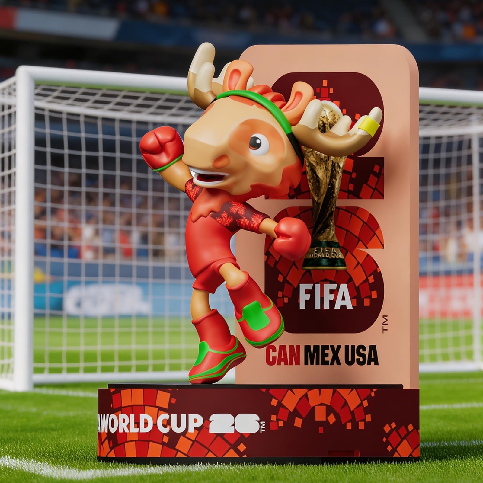 Sanyetral FIFA World Cup 2026 3PCS Figuras de Mascota,Copa Mundial de fútbol Juego de Conjunto Base B (6 cm) para Exhibición, Incluye Clutch, Zayu, Maple