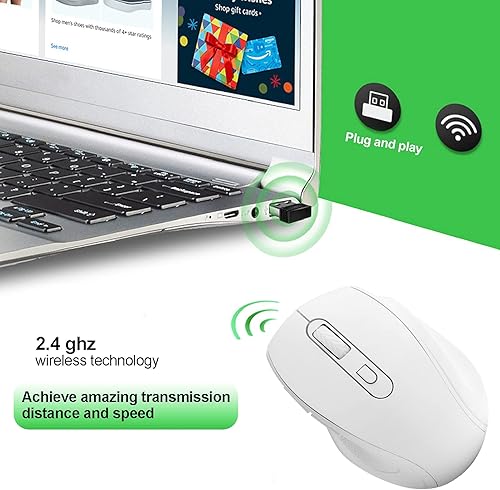 Miniatura 4 de Ratón inalámbrico, 2.4Ghz OficinaGaming Ratón óptico ergonómico 1600dpi para computadora de escritorio portátil (blanco)