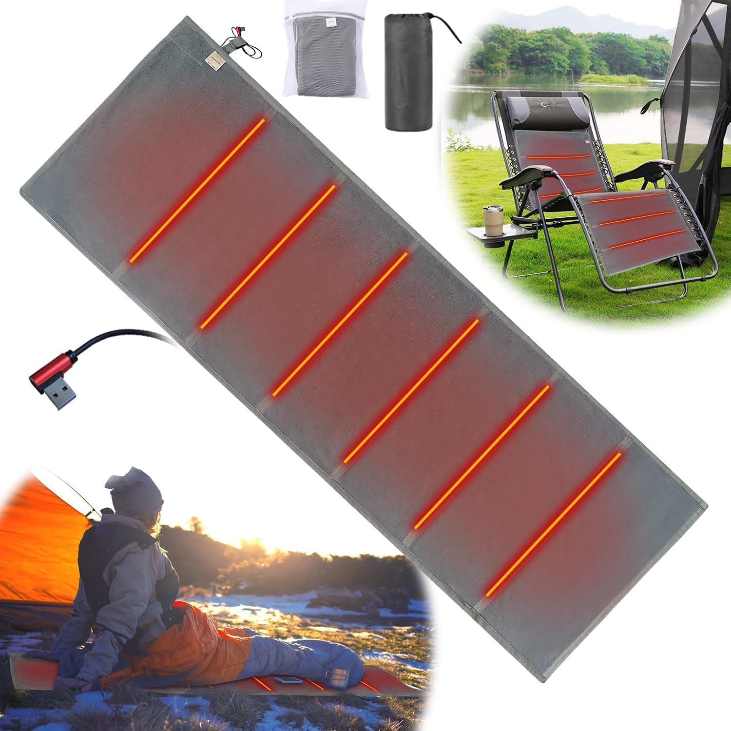 Camping Heated Sleeping Bag Pad Battery Operated Heating