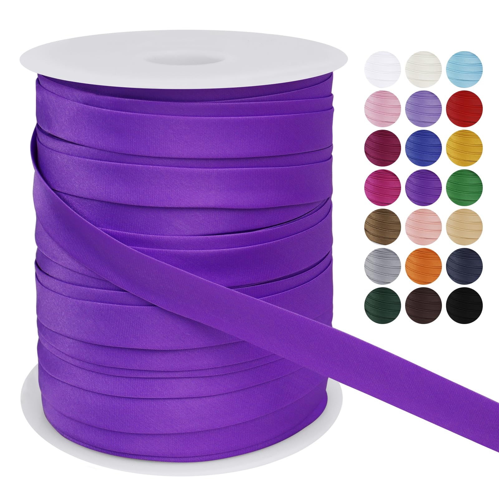 LEREATI Satin Bias Binding Tape for Sewing 3/5 Inch x 50m Sewing Bias Tape Double Fold, Upholstery Webbing Tape for Sewing, Bunting, Seaming, Quilting, Hemming (Grape Purple)
