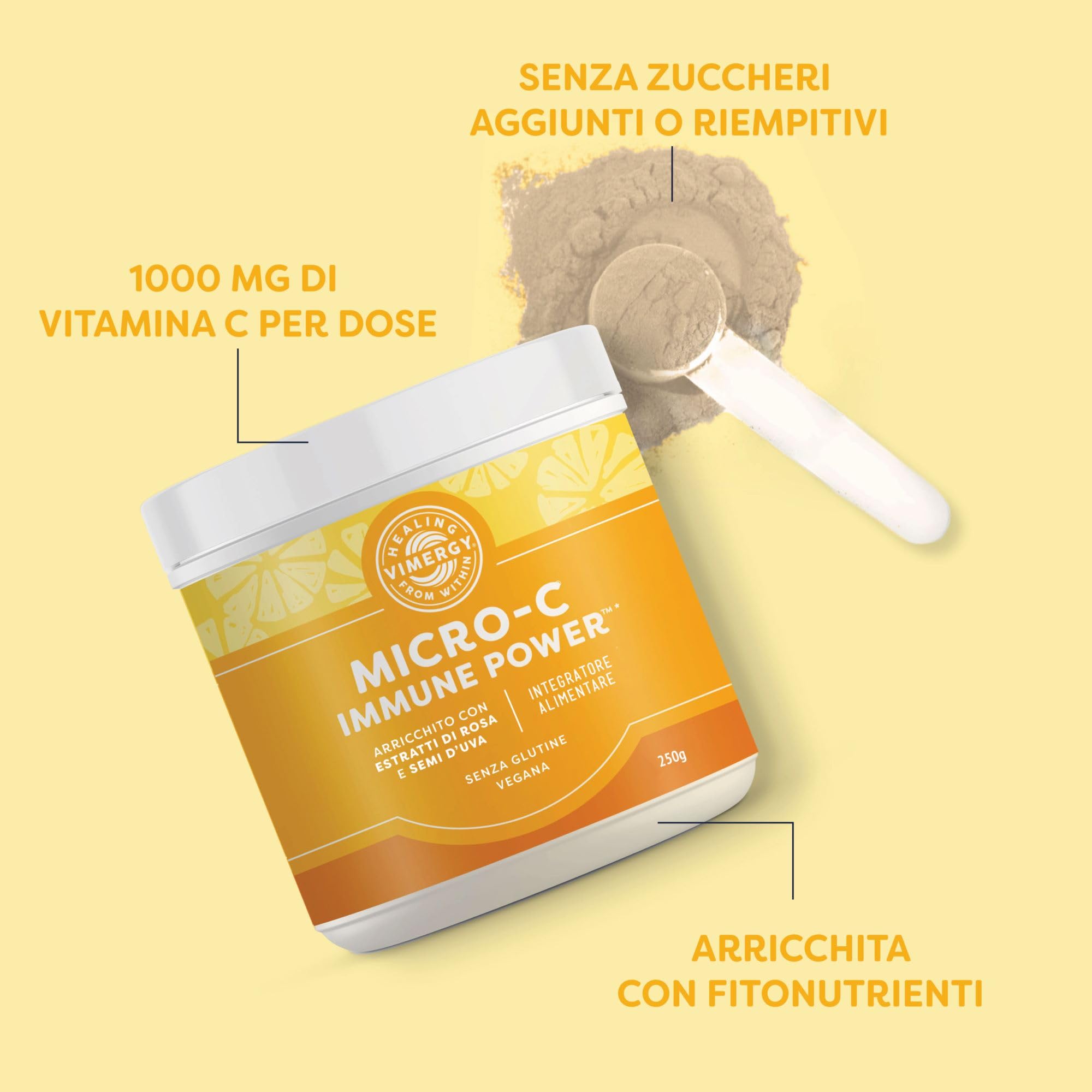 Vimergy Micro-C Immune Power*, 139 Dosi – Vitamina C 1000 mg – Acido Ascorbico Delicato – Vitamina C Polvere Tamponata – Sistema Nervoso - Ossa e Cartilagine – Senza Glutine – Vegano (250 g)