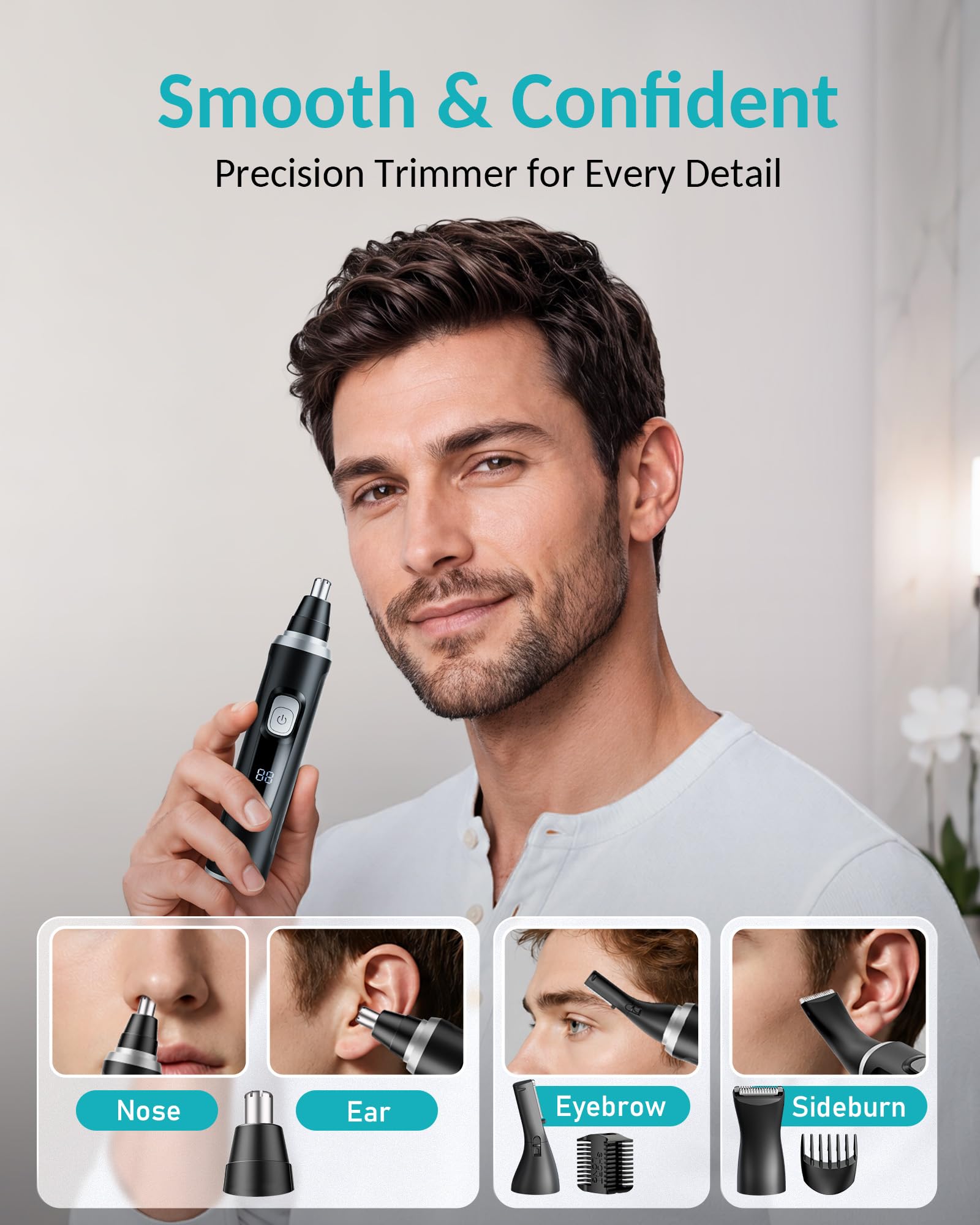 Nose Hair Trimmer for Men: Advanced High-Torque Motor for Fast & Painless Grooming 3-in-1 Professional Electric Ear and Nose Hair Trimmer for Men, Eyebrow Trimmer & Facial Hair Remover — Amazon image 2