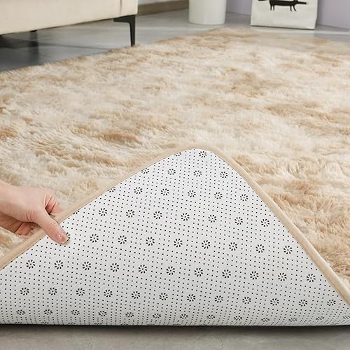 Miniatura 6 de TWINNIS Alfombras grandes de pelo largo de 4 x 6 pulgadas para sala de estar, dormitorio, teñido anudado beige, alfombras de felpa súper suaves para