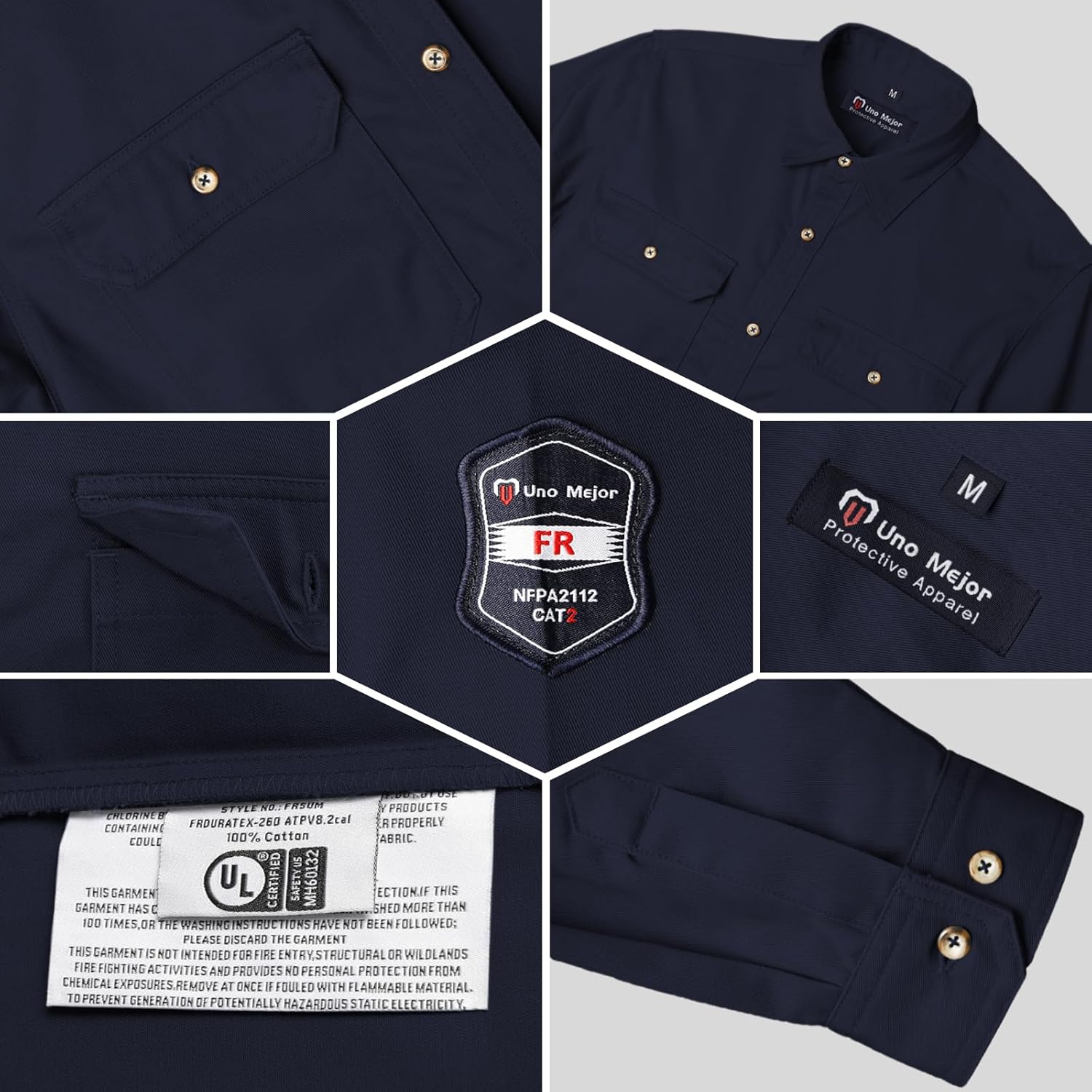 Welding Shirt 7.5oz FR Shirts for Men, 100% C Flame Resistant Welding Jacket for Work, Men's Fire Retardant FR Clothing for Men, Durable Welding Accessories, Meets NFPA2112, Navy-ZRND L - Image 4
