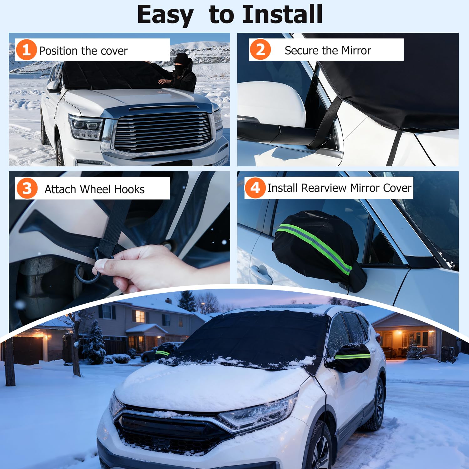 DMJN 2026 Upgraded Windshield Cover for Ice and Snow Full Coverage Winter Protection -Heavy Duty Car Snow Cover — view 7