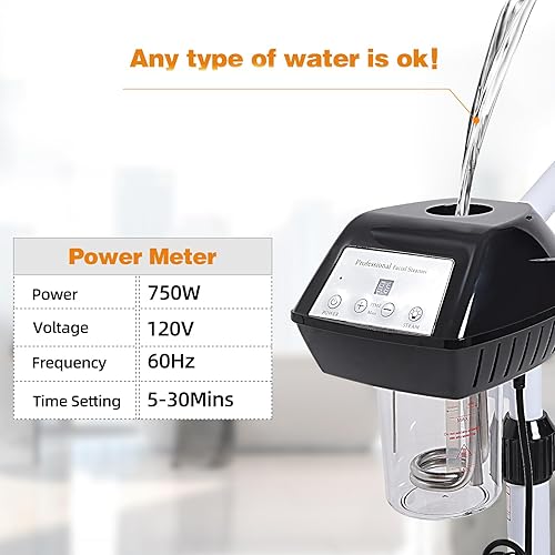 Miniatura 9 de Vaporizador facial profesional sobre ruedas con ajuste de tiempo, vaporizador de esteticistas con más vapor para limpieza profunda e hidratación,