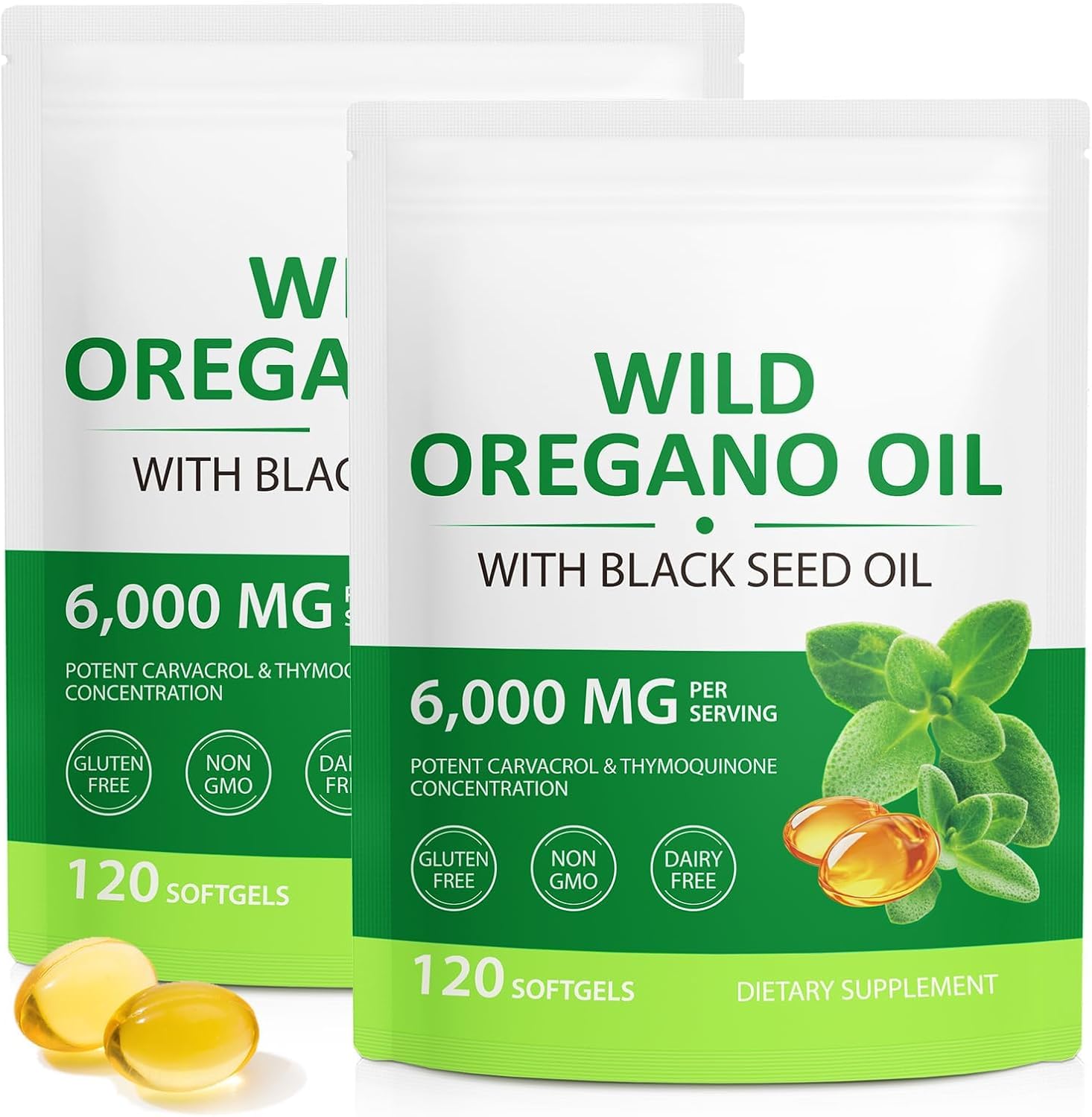 Oregano Oil Capsules, 2 in 1 6000mg Oil of Oregano with Black Seed Oil 200mg Softgels, 165mg Carvacrol, Non-GMO, Gluten Free, 240 Count