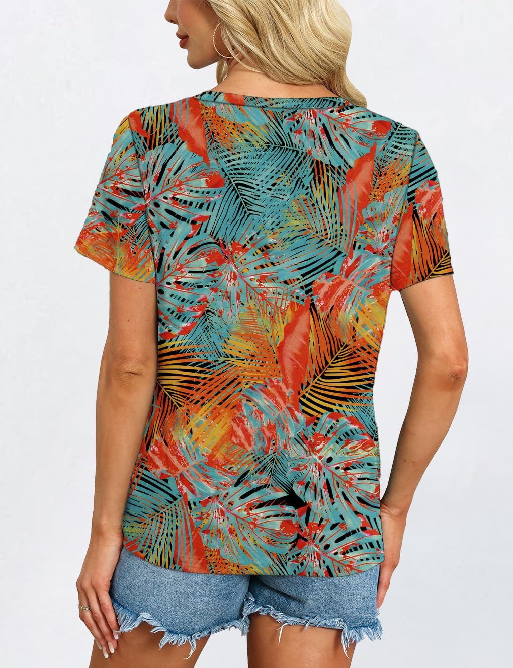 Womens Short Sleeve T Shirts V Neck Tops Summer Trendy Comfy Casual Basic Tee Shirt - Image 6