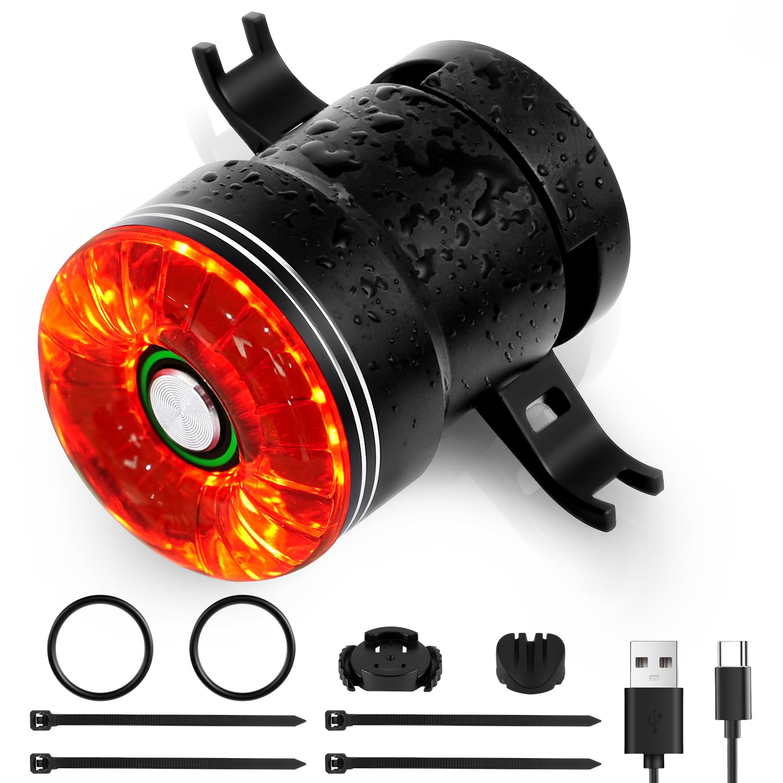 Feu Arrière Vélo Intelligent, Interrupteur Automatique, Détection de Freinage, USB Rechargeable Lampe Arriere Velo, Etanche IP65, 5 Modes pour Vélos, VTT, Trottinettes, Vélos pour Enfants