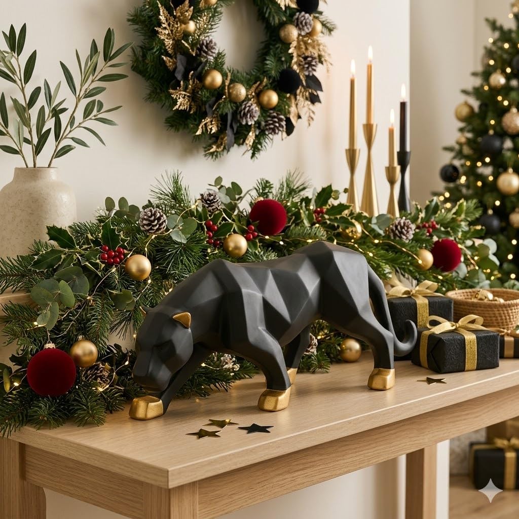 Black & Gold Panther Statue - Modern Home Decor -5