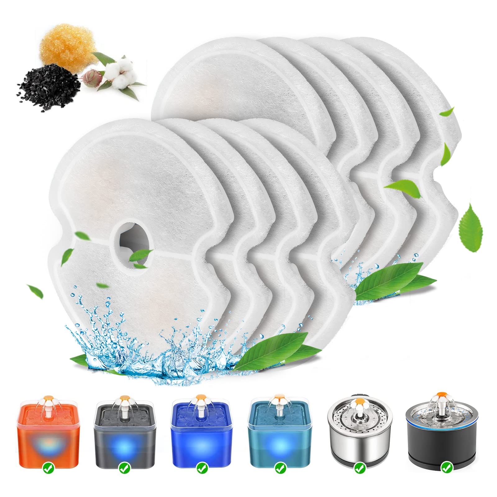 VinDox Cat Water Fountain Filters - 84oz/2.5L Stainless Steel, LED Night Light, 8 Packs