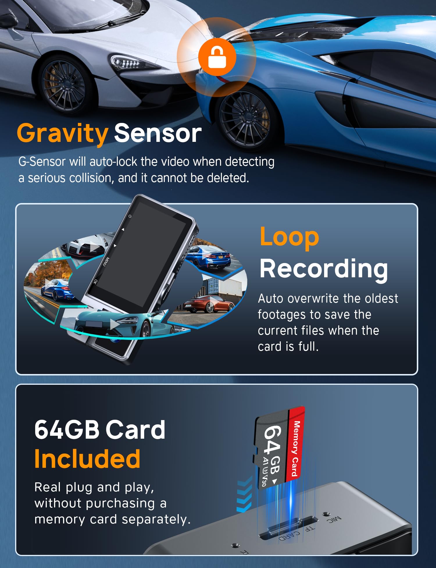 Icesky Three Channel Dash Cam Front and Rear Inside with WiFi 6, Triple Way 2.5K, 4K+2.5K Dual Dash Camera for Cars Front and Rear/Inside, Car Dashcams with 64GB Card, 24H Parking Mode, App Control