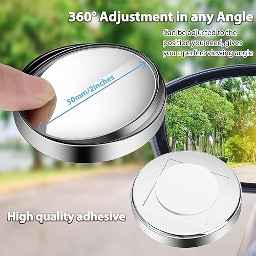 Miniatura 2 de 4 espejos de punto ciego de 360 grados y 2 pulgadas, visión trasera de automóvil, ángulo de visión amplio, ajustable, de cristal, redondos, plateado