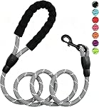 Rope Dog Leash 6.5 FT with Comfortable Padded Handle, Highly Reflective Threads, and Anti-Tangle Clip for Training Medium and Large Dogs– Outdoor Walking, Playing, Camping, Yard Use( Black )