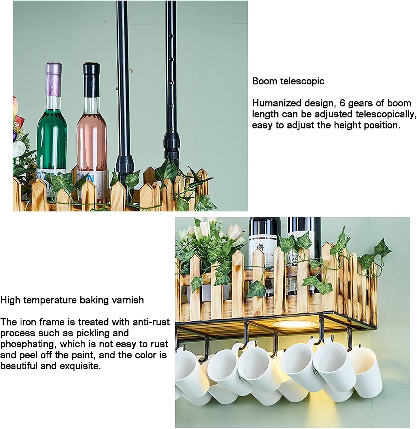 Ceiling Shelf Ceiling Mounted Wine Rack and Glass Holder, Adjustable Industrial Wine Glass Rack for Hanging, Storage Rack for Kitchen Bar Restaurant (Size : 60 * 20cm)