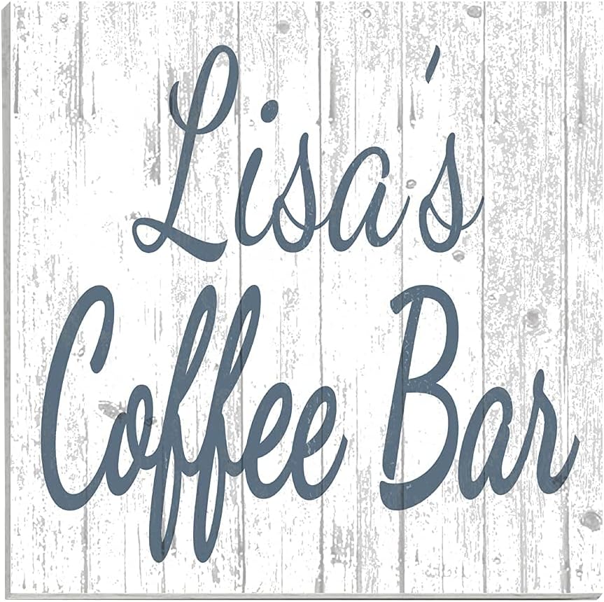 Custom Coffee Bar Sign for Kitchen or Coffee Bar PERSONALIZED Name Wood Wall Decor for Kitchen, Coffee Bar, Home, Office - Solid Wood - 10.5in x 10.5in (Coffee Bar)