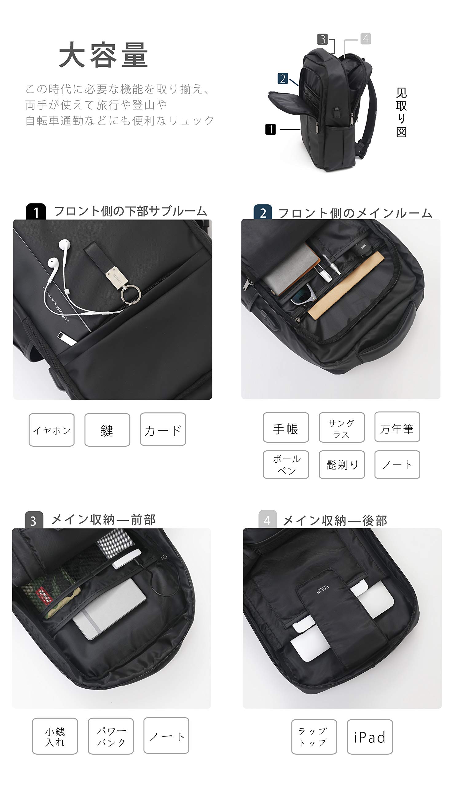 Amazon.co.jp: SLOTAM ビジネスリュック メンズ15.6インチ PCバッグ 
