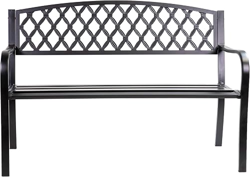 Lattice Metal Park Patio Bench, Outdoor Bench in Black for Porch, Lawn, Garden, Deck by Sun-Ray