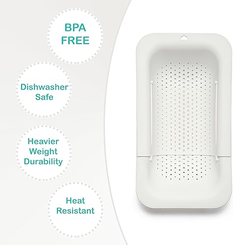 Miniatura 5 de Cesta coladora  Platos secos, lava verduras y frutas y escurre alimentos cocinados  extensible  Esencial para la cocina del hogar (14.4-19.5