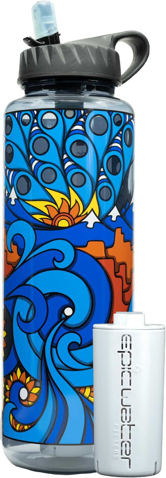 Epic Water Filters Nalgene OG Water Bottle with Filter, USA Made, BPA Free, Removes 99.99% Tap Water Contaminants, Forever Chemicals, American Rivers Art, 48 oz