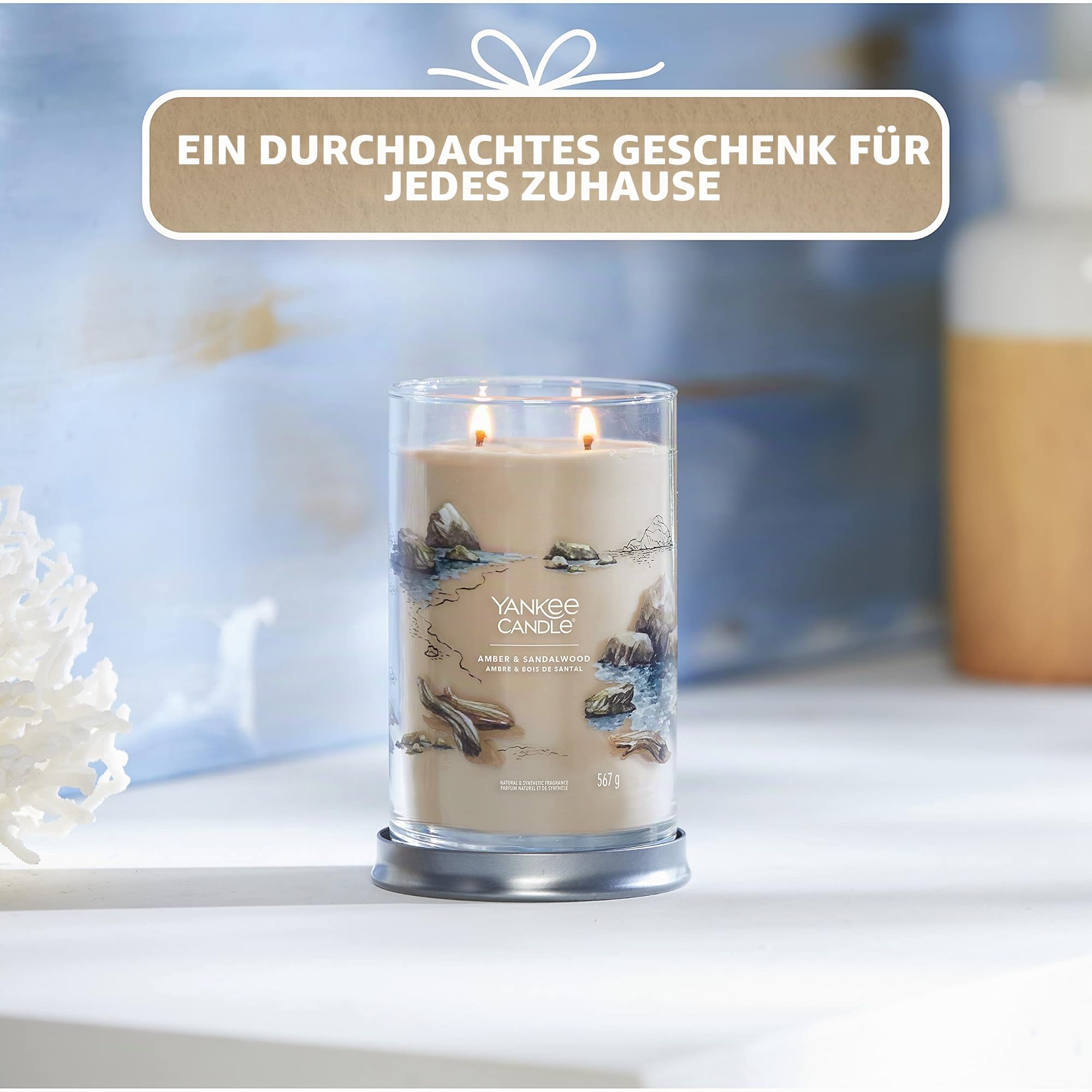 Yankee Candle Signature Duftkerze | große Tumbler-Kerze mit langer Brenndauer „Amber & Sandalwood“ | Soja-Wachs-Mix | Perfekte Geschenke für Frauen