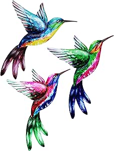 John's Studio Metal Hummingbird Wall Decor Bathroom Glass Art Iron Sculpture Outdoor Hanging Decoration For Home Bedroom Garden Patio Porch Or Fence - Green