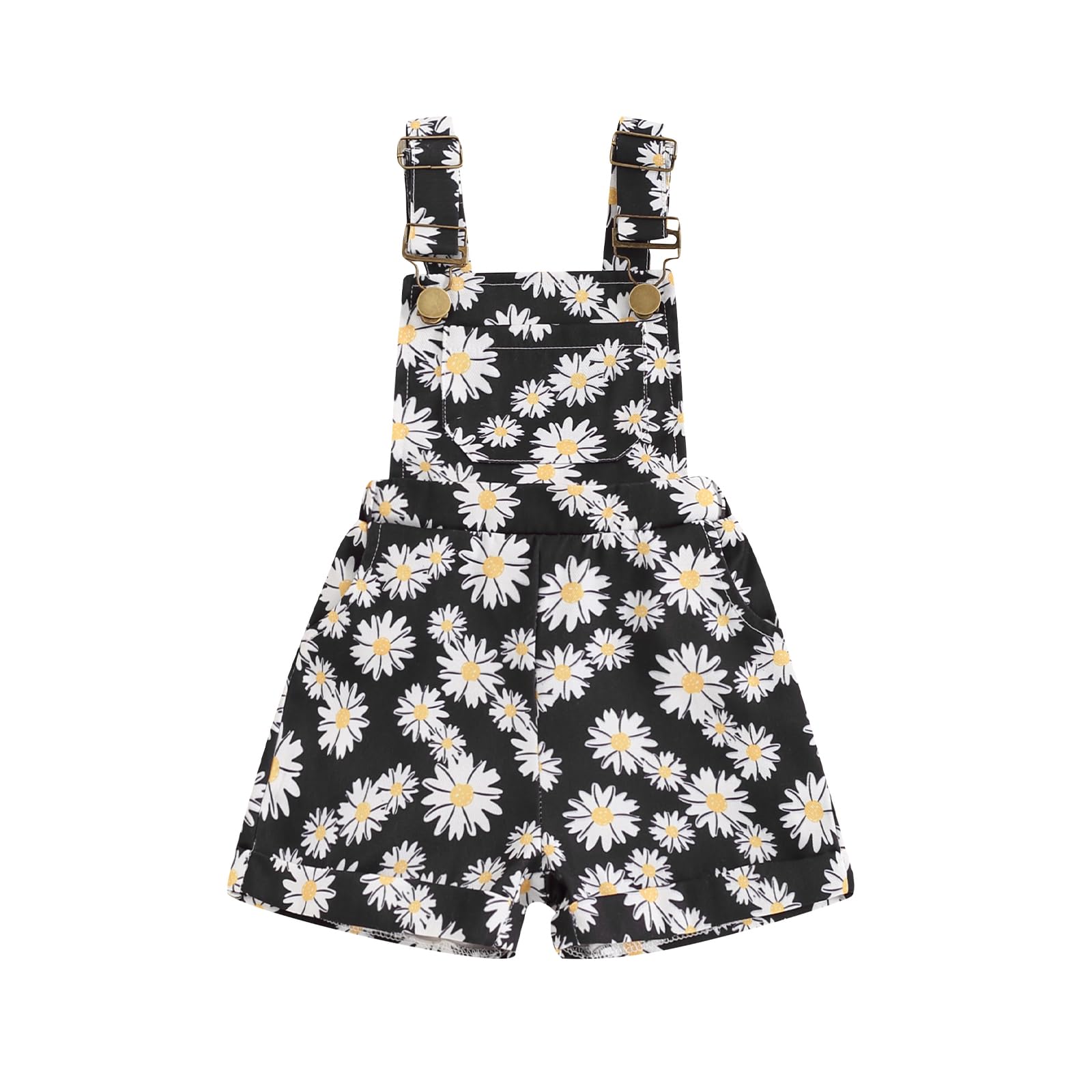 Ayalinggo Toddler Baby Girl Sunflower Print Overalls Shorts with Pocket Suspender Trousers Cute Summer Clothing Outfit