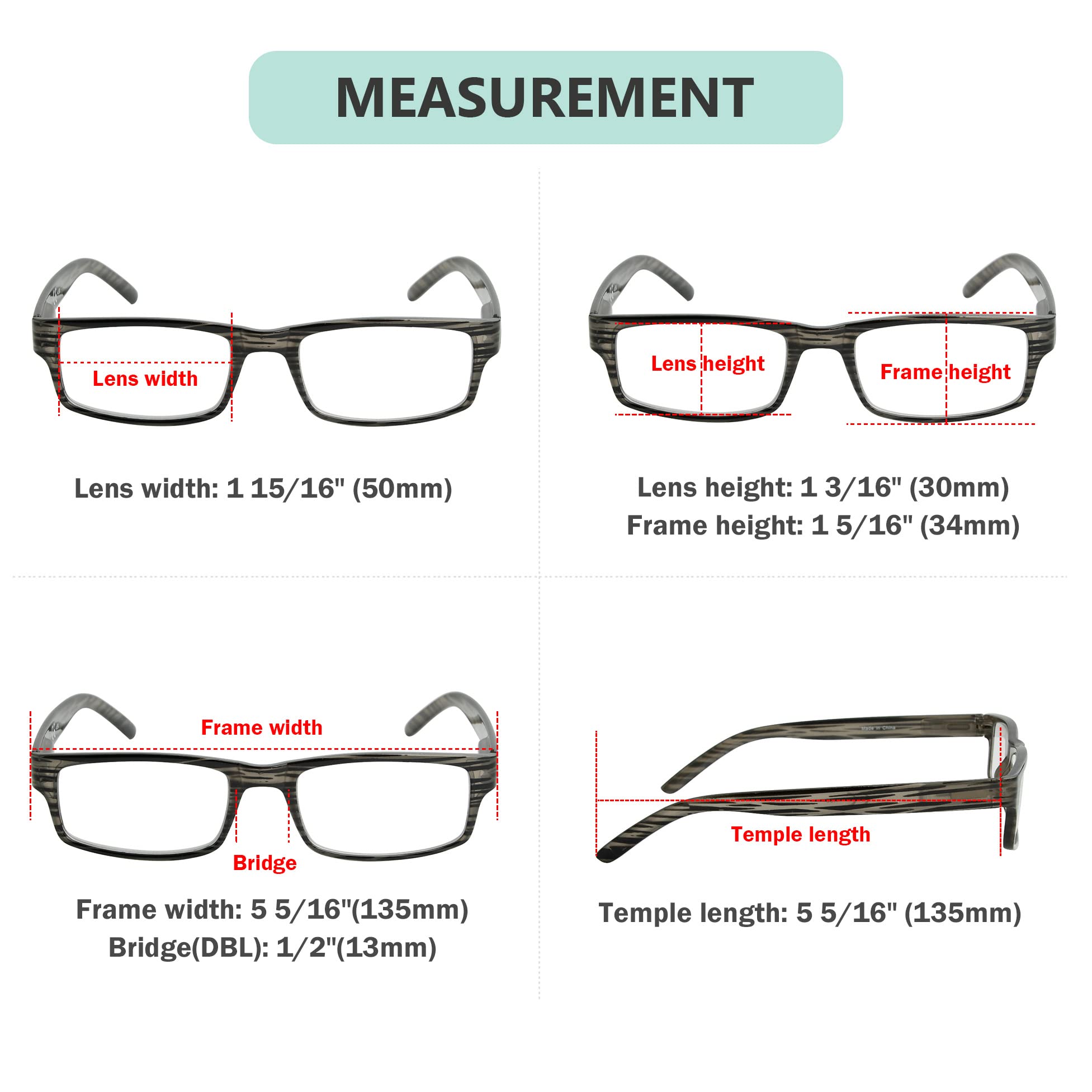 Eyekepper Spring Hinge Striped Reading Glasses (3 works) Men Includes Sunshine Readers +4.00, 3 works Mix - Image 3