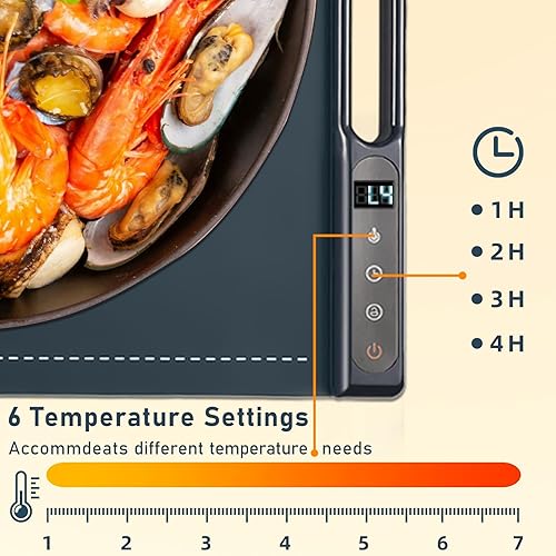 Miniatura 7 de Bandeja de calentamiento de alimentos, calentamiento rápido de 10 segundos, 7 ajustes de temperatura con temporizador y protección contra