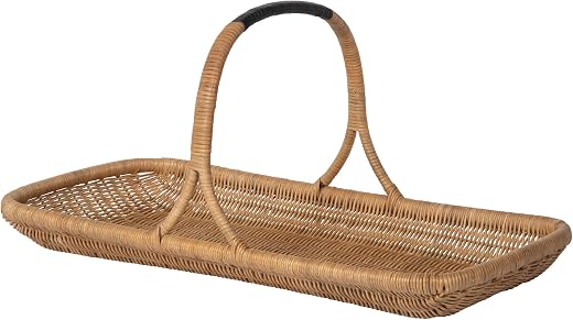 Vegetable & Flower Wicker Basket with Leather Wrapped Arch Handle, Large