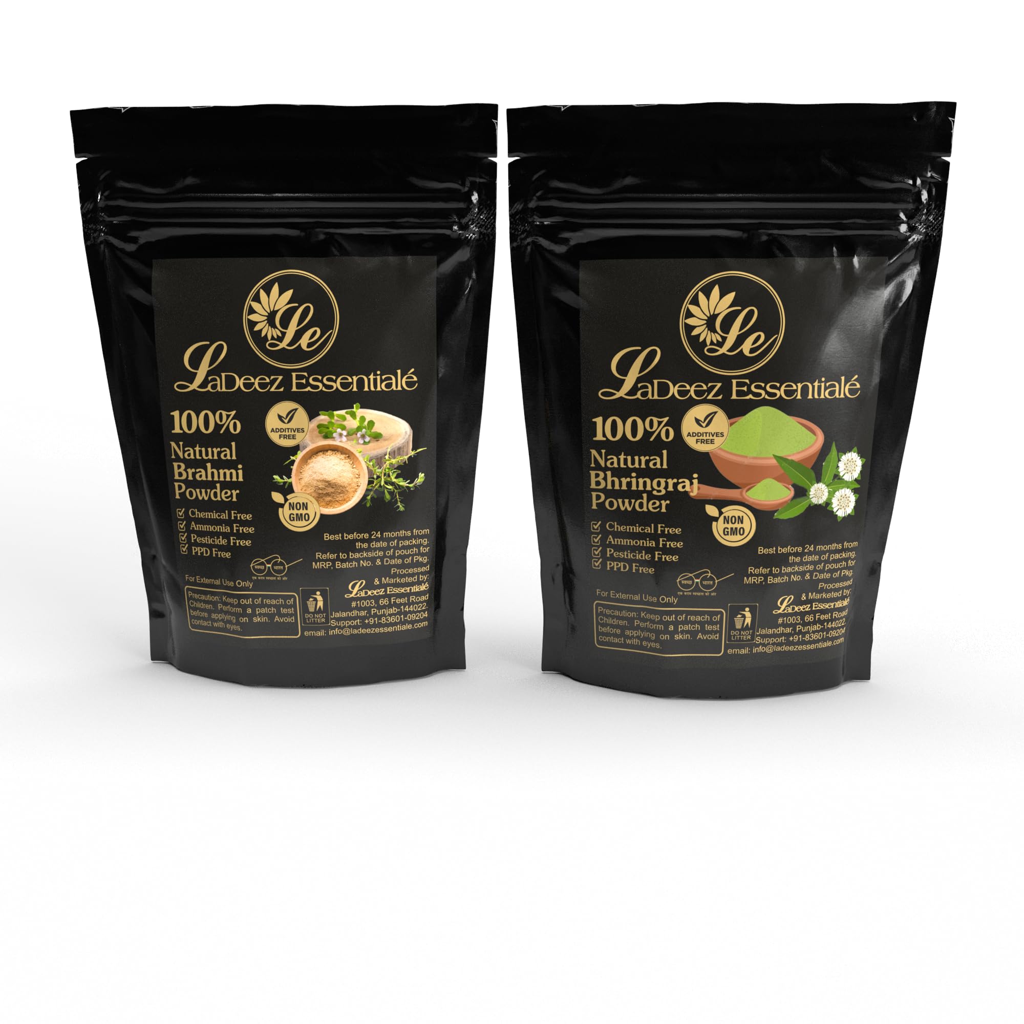 LaDeez Essentiale Bhringraj Brahmi Powder Combo Natural Hair and Scalp Care 200gm Suitable for Men & Women Hair Care Routine