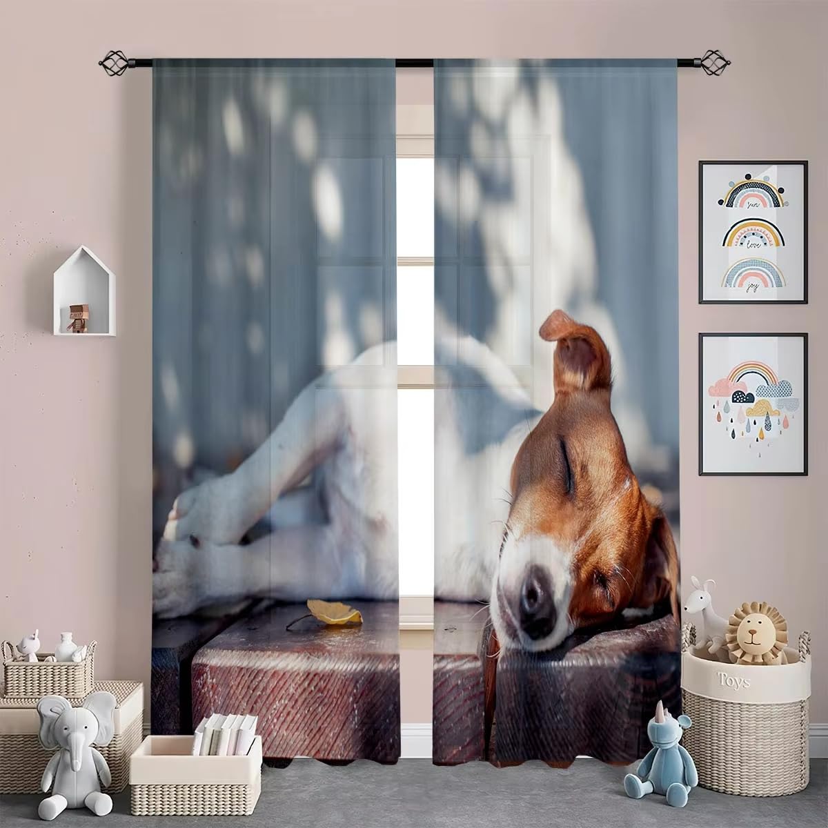 SJSXWQN Curtains Jack Russell Terrier Eyelet Blackout Curtains Thermal Insulated Curtain for Bedroom, Noise Reduce Window Drapes for Living Room, Kitchen, Nursery, Office - (2 Panels, W66 x L90)