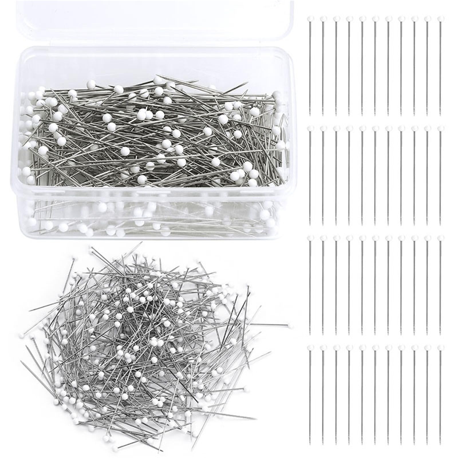 Alfileres Costura Alfileres de Costura Rectos for Tela, Cabeza de Bola perlada, Acolchado for modista, joyería, decoración Artesanal, 300/400 Uds. para Proyectos De Bricolaje(400pcs Set)