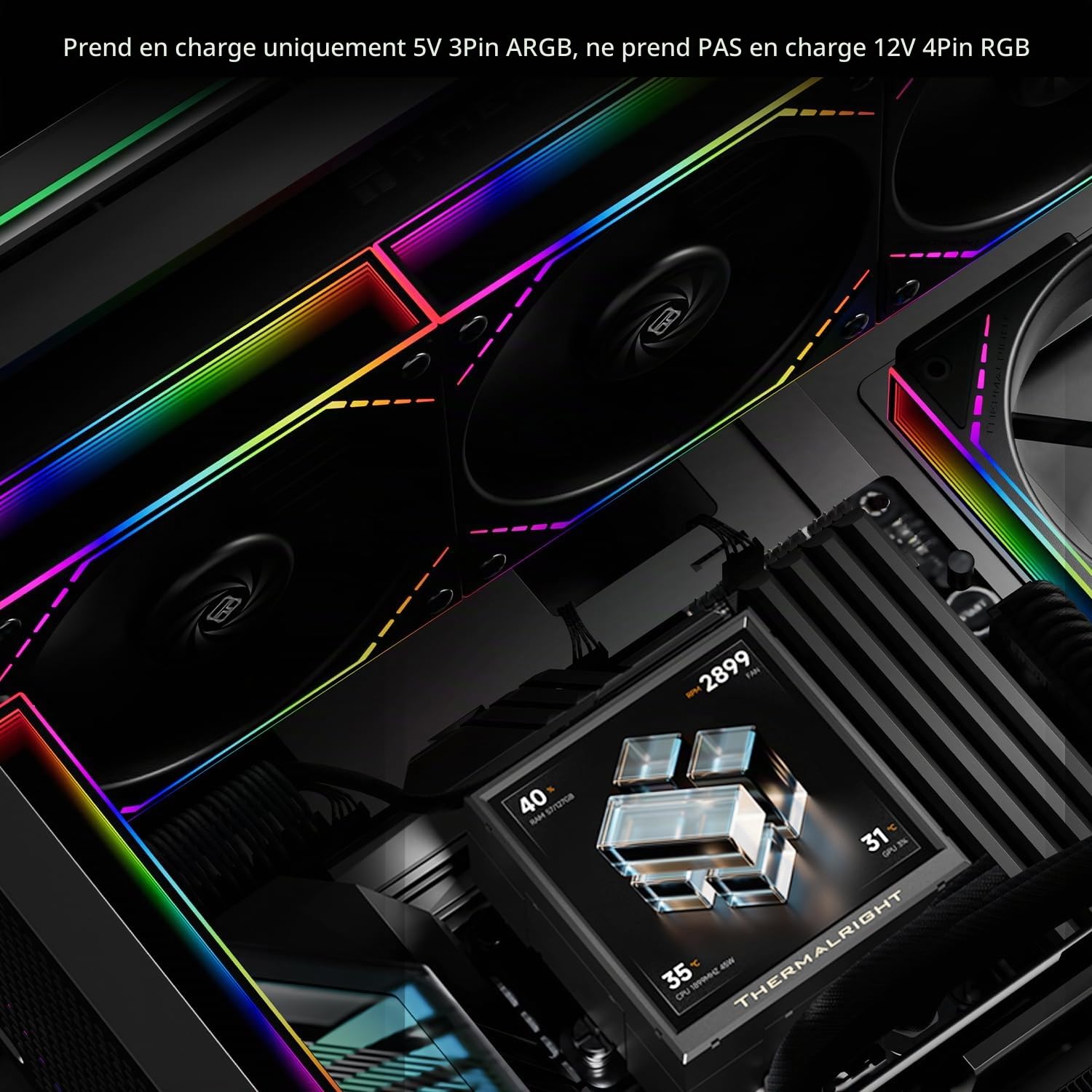 Thermalright Peerless Vision 360 ARGB Black Aio CPU, écran IPS 3,95" avec résolution 480 x 480, ventilateur sans fil Splicing CPU pour AM5/Intel LGA1851/1700