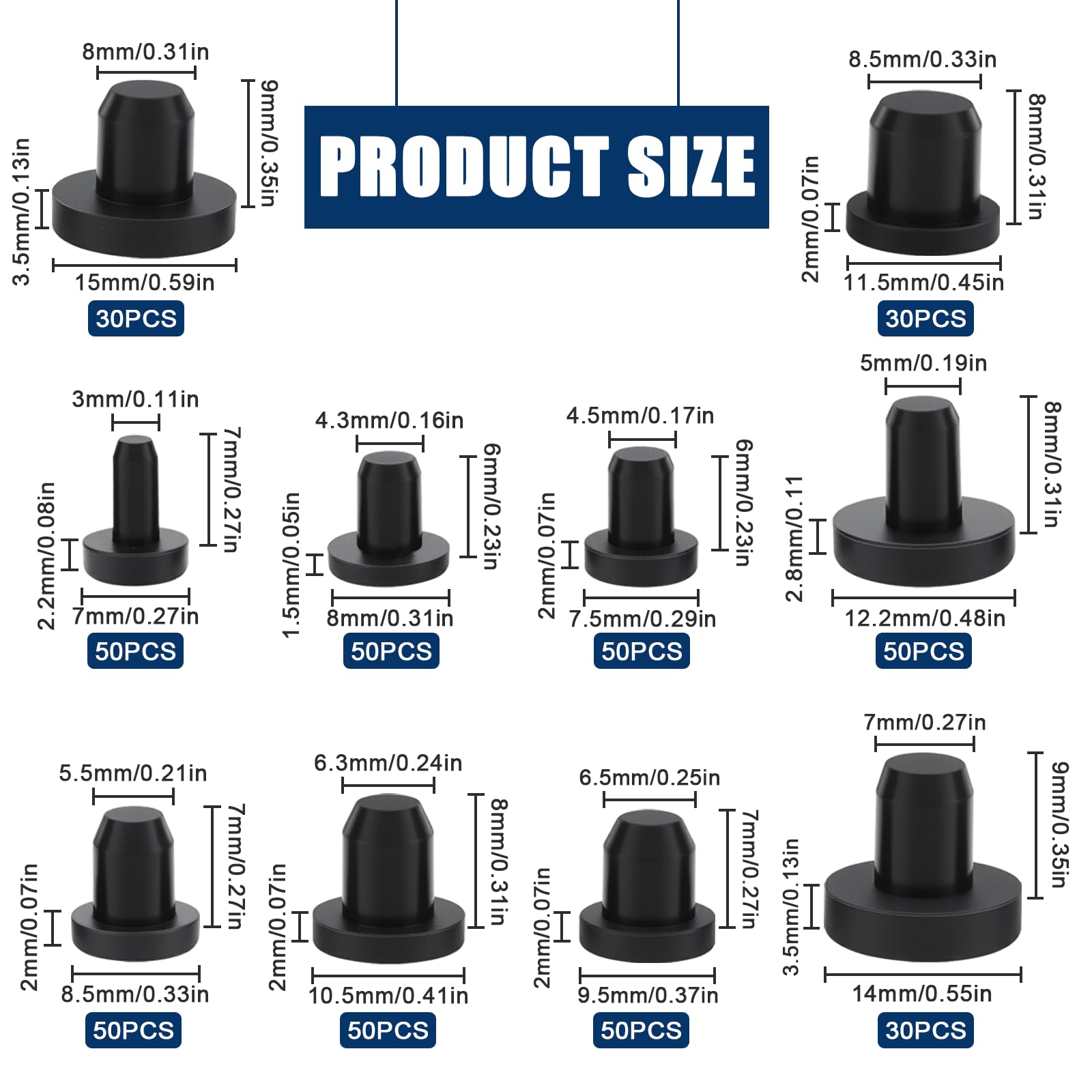 8.5 mm Tappi Gomma per Fori 30 Pezzi Tappo Cieco in Silicone Nero Tappi di Tenuta per Tubi Solido Rotondo per Bottiglie con Foro 8 mm Contenitori Tavoli Sedie Armadi Mobili Tubi Automobili
