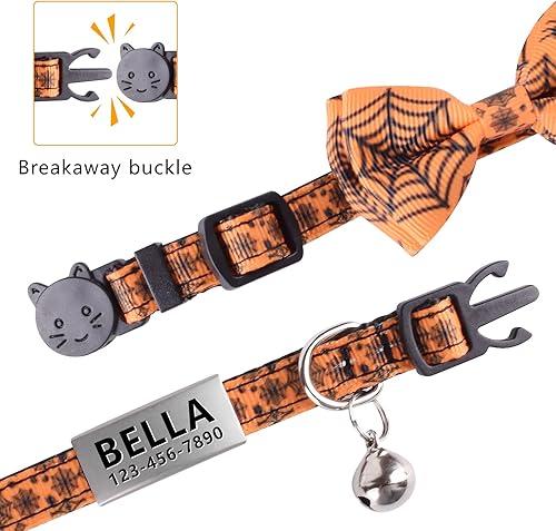 Miniatura 2 de La Reine - Collar personalizado para gato, collar de gatito de Halloween con bonito lazo y campana, de acero inoxidable, con etiqueta de