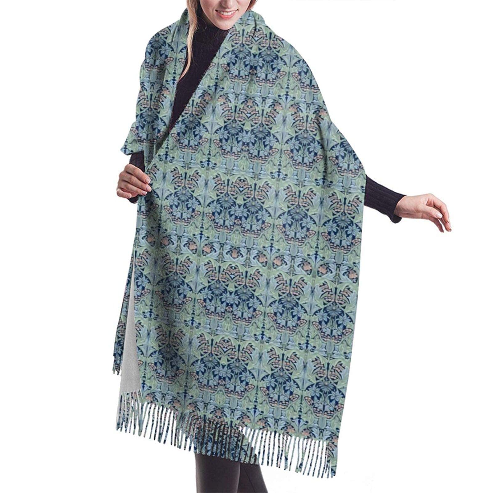 Odhhgdf Women's As Pic William Morris Bluebell Columbine Winter Fashion Scarf Cashmere Feel Pashmina Shawl Wraps Soft Long Scarves For
