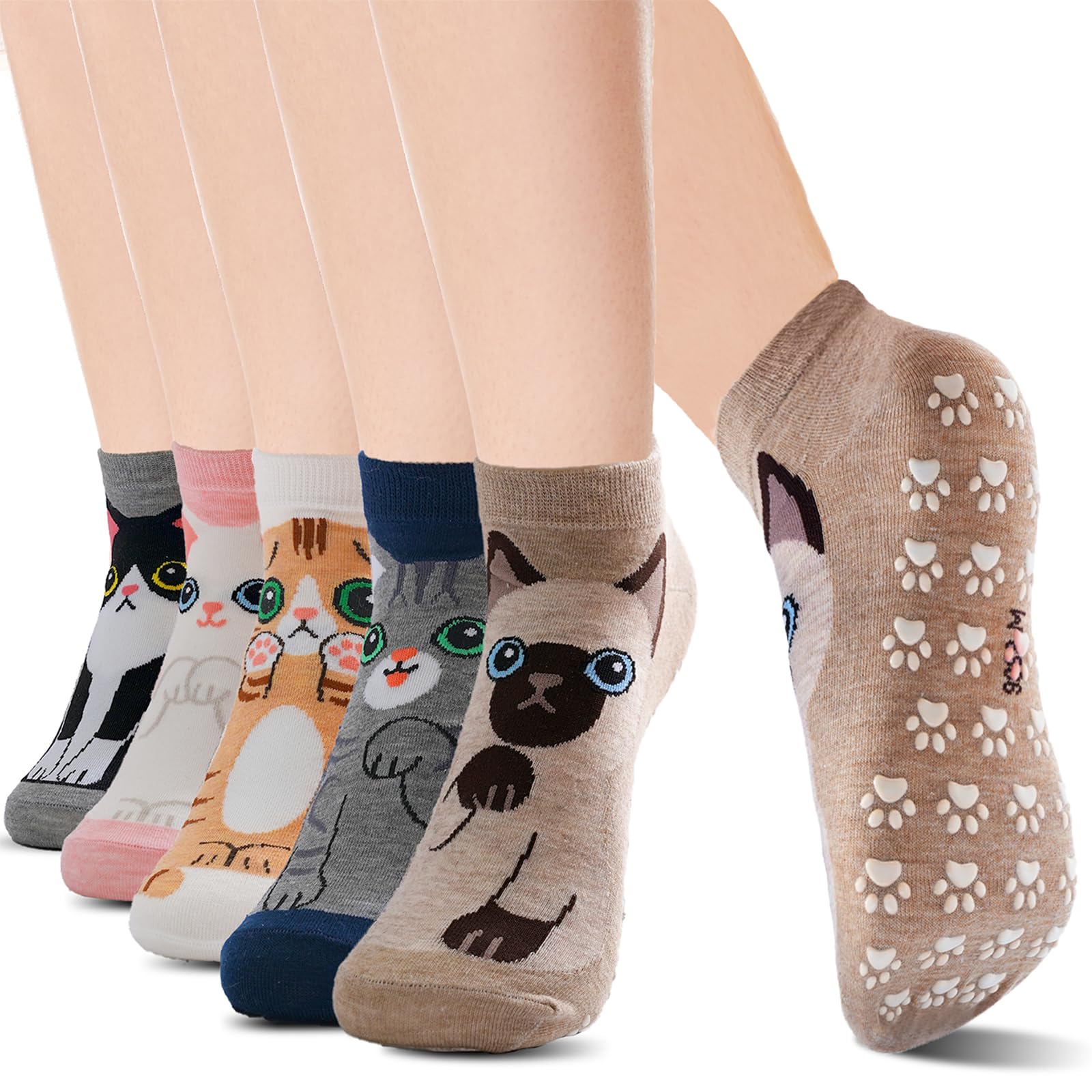 WANZHIHUI Pilates Socks with Grips for Women Cute Non Slip Sticky Socks for Yoga Barre Dance House and Hospital