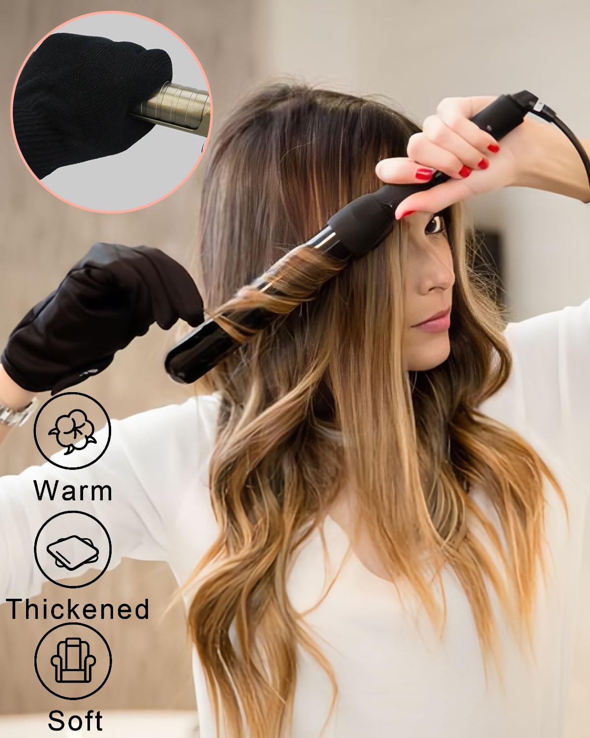 2-teiliges Set professionelle hitzebeständige Handschuhe, professionelle hitzebeständige Handschuhe für das Haarstyling, hitzebeständige Handschuhe für Lockenstäbe, Haarglätter