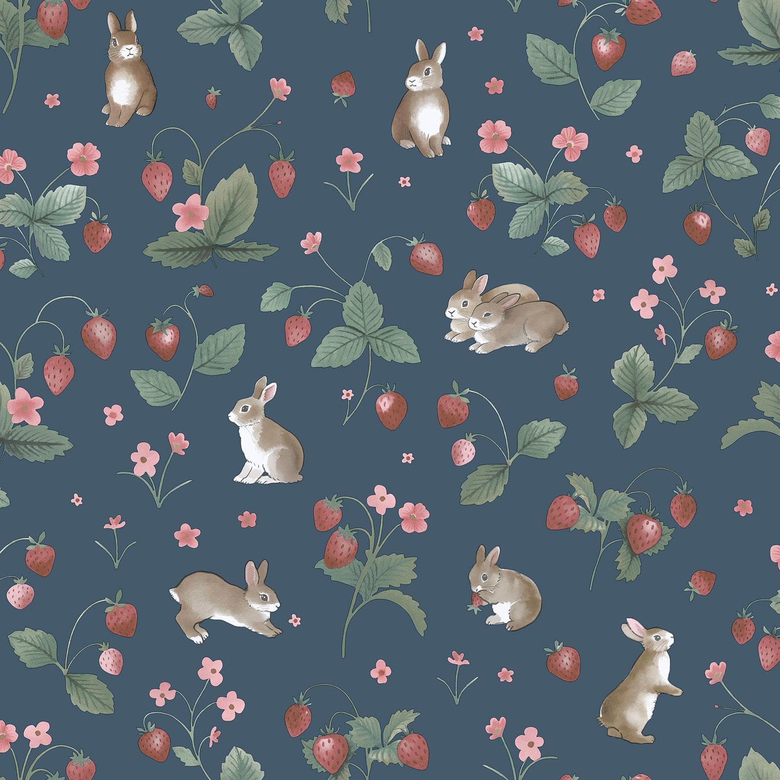 Holden Storybook Bunnies & Berries Cute Soft Nature Inspired Wallpaper Perfect for Nurseries Playrooms Newborns' Walldecoration Navy Blue 14142