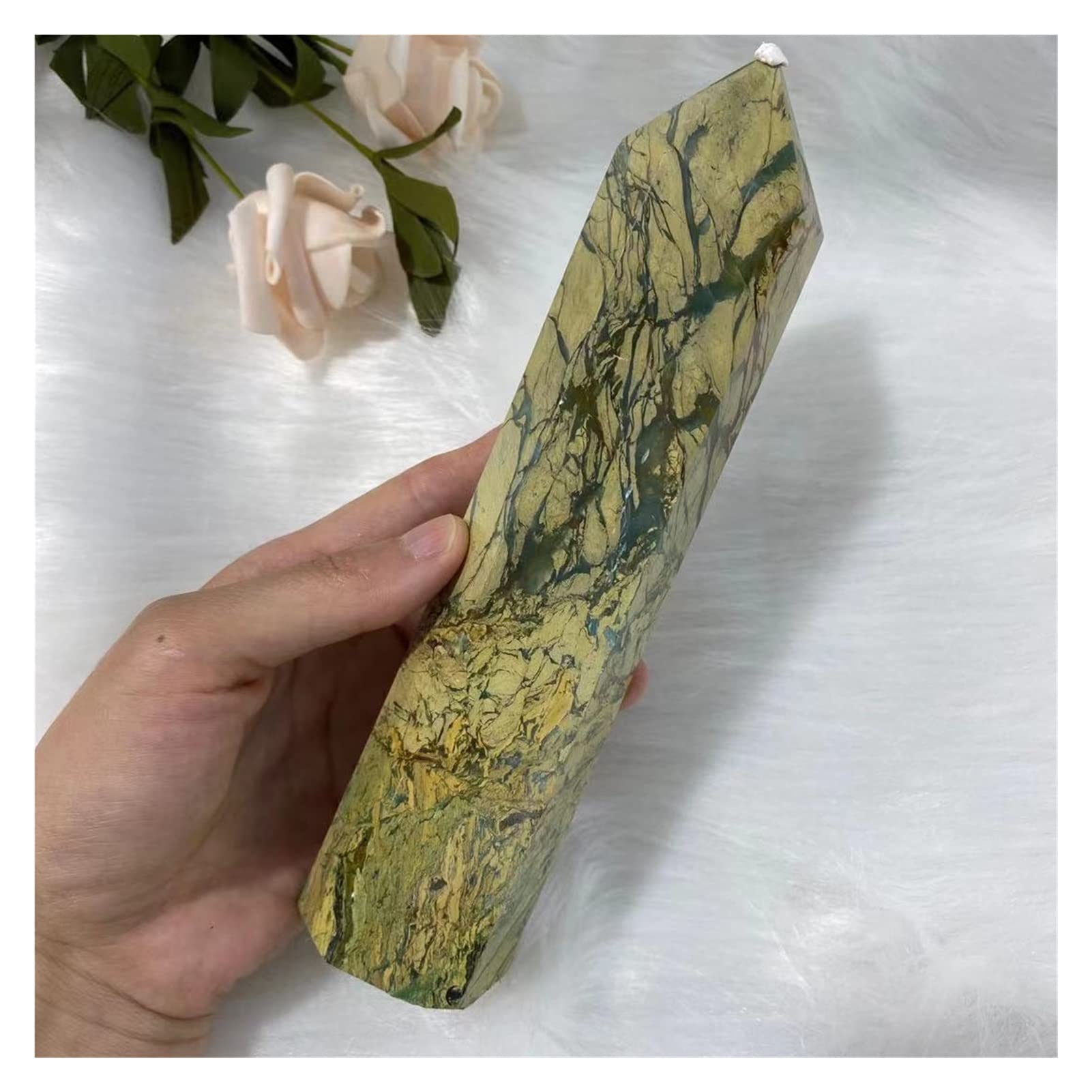 Crystal column, NATURAL GREEN CRYSTAL QUARTZ OBELISK, REIKI HEALING HOME GEM (Size : 500-550g)