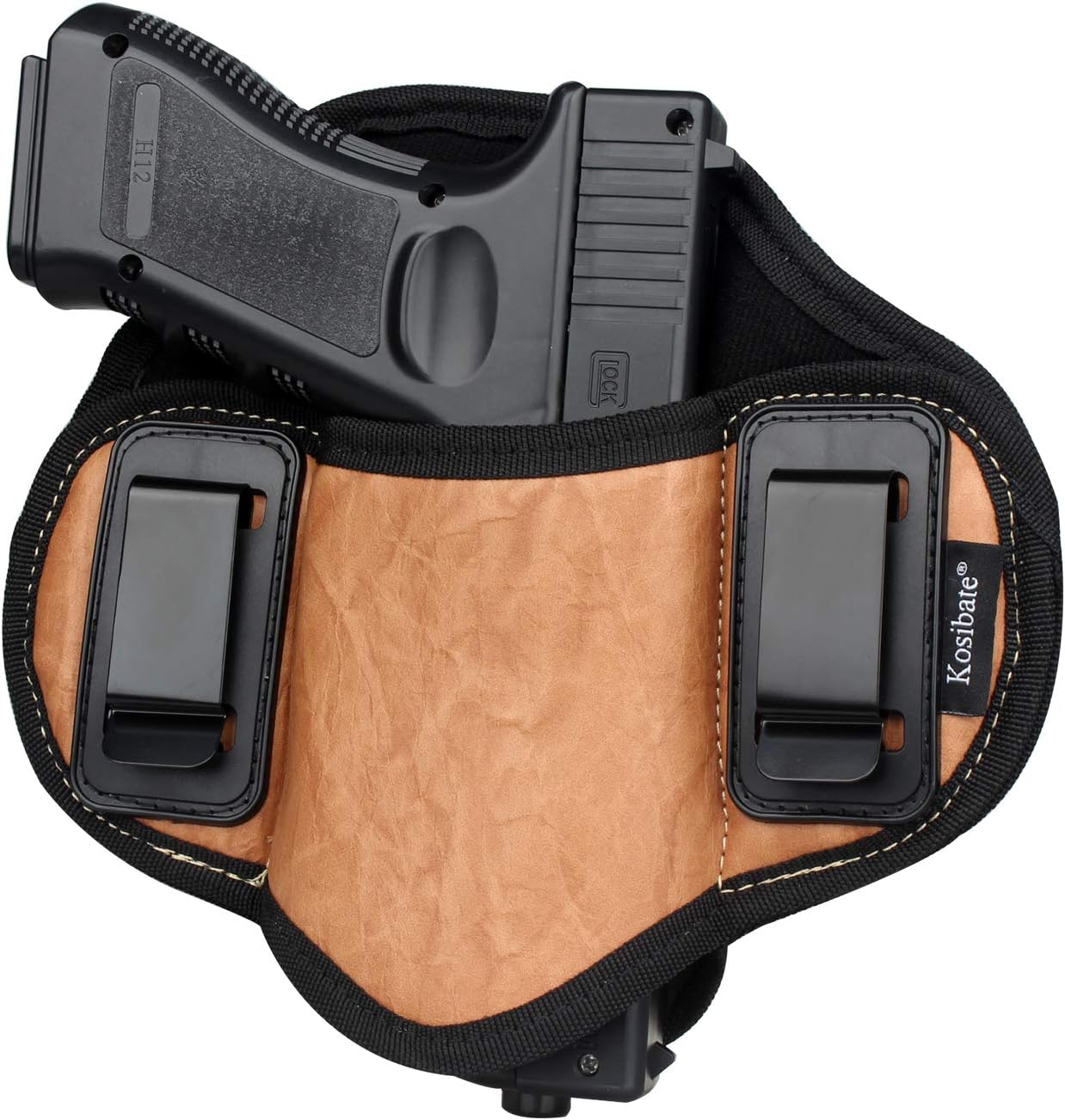 Kosibate Pancake Holster, Gun IWB Holster PU Leather Fit G19 23 32 26 27 30 33, M&P Shield, XDs, Sig P320 Taurus PT111 (Brown, Right)
