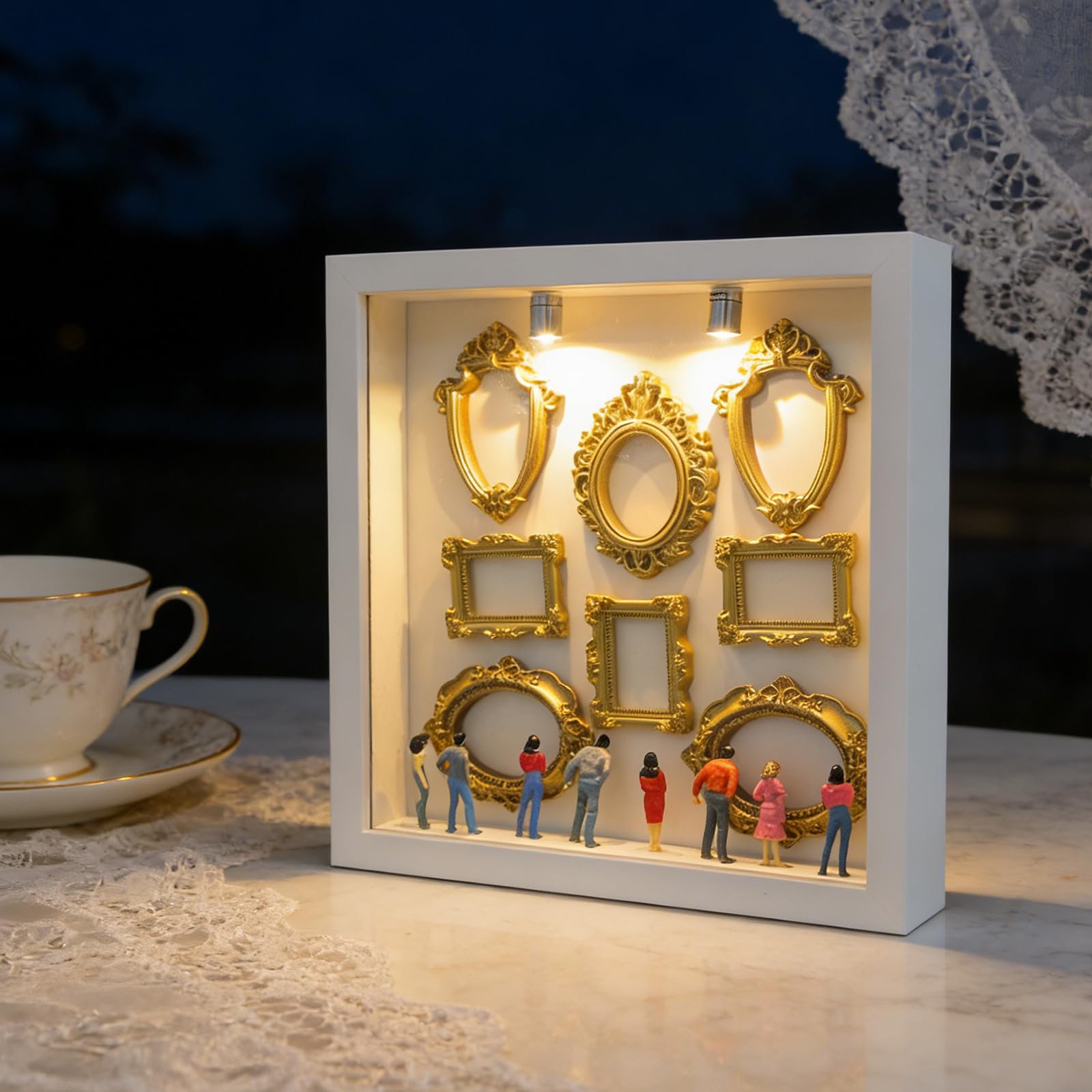 Marco de Caja de Sombra DIY Mini Galería Blanco para Bodas y Hogar