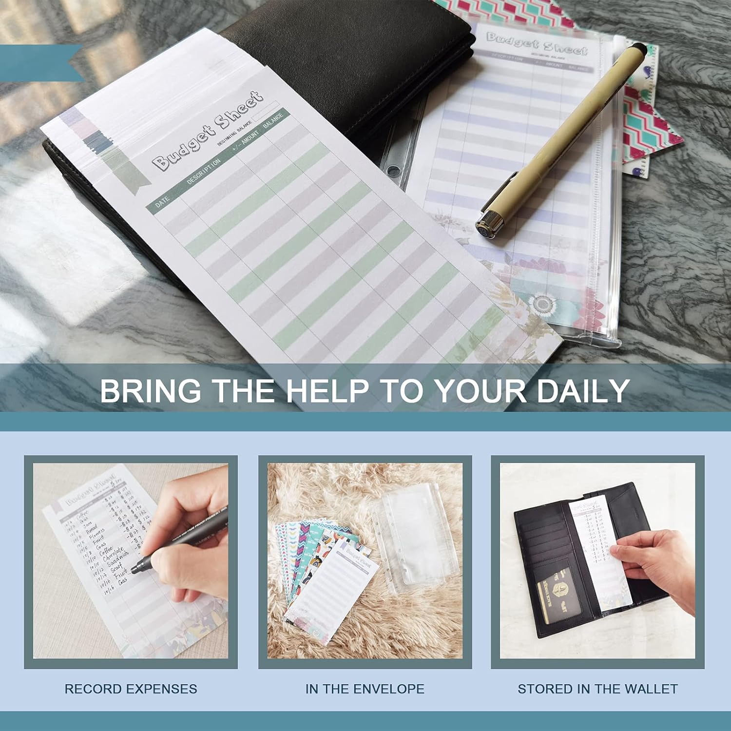 Set of 60 Expense Tracker Budget Sheets, Cash Expenditure Manager, Four Styles, Double Side Print, Vertical Layout, for Budgeting, Budget Env elopes, Cash Envelope Wallet, Budget Planner : Office Products