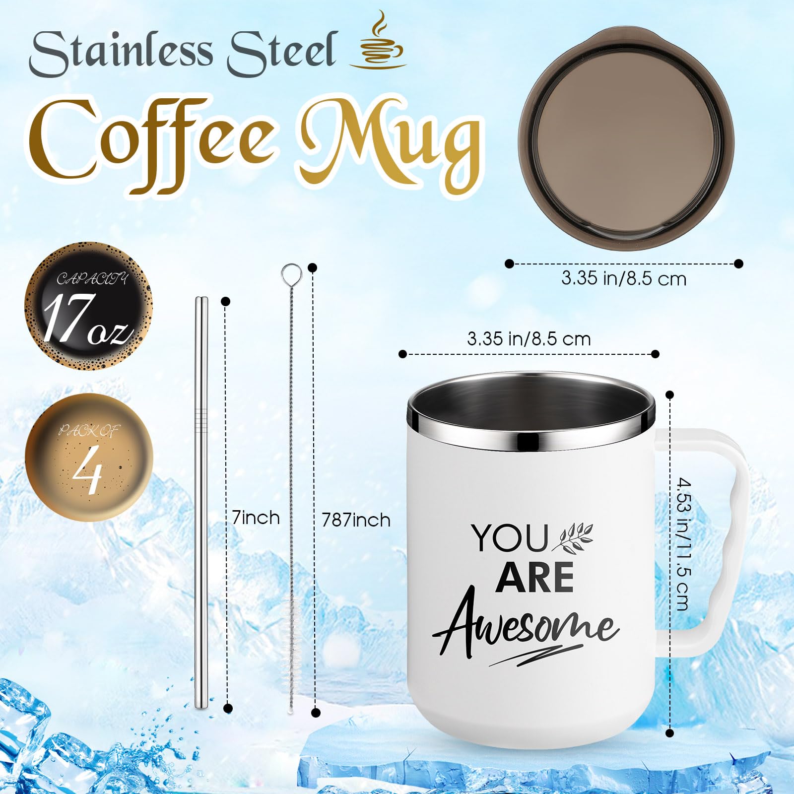 Sumind 17oz Thank You Coffee Mugs Set - 6 Stainless Steel Insulated Cups With Lids & Straws - Great For Employee Gifts, Vet Tech Week, Christmas